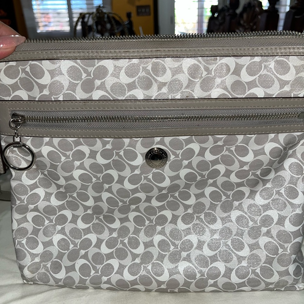 Coach Gray and White Patterned Cosmetic Bag